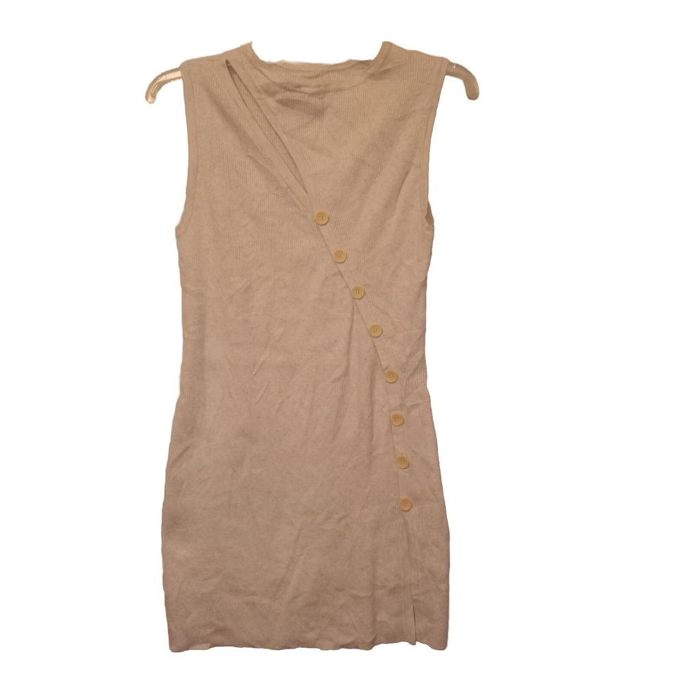Urban Revivo Dress Medium Sleeveless Cutout Cream Ribbed Knit Buttons Stretch